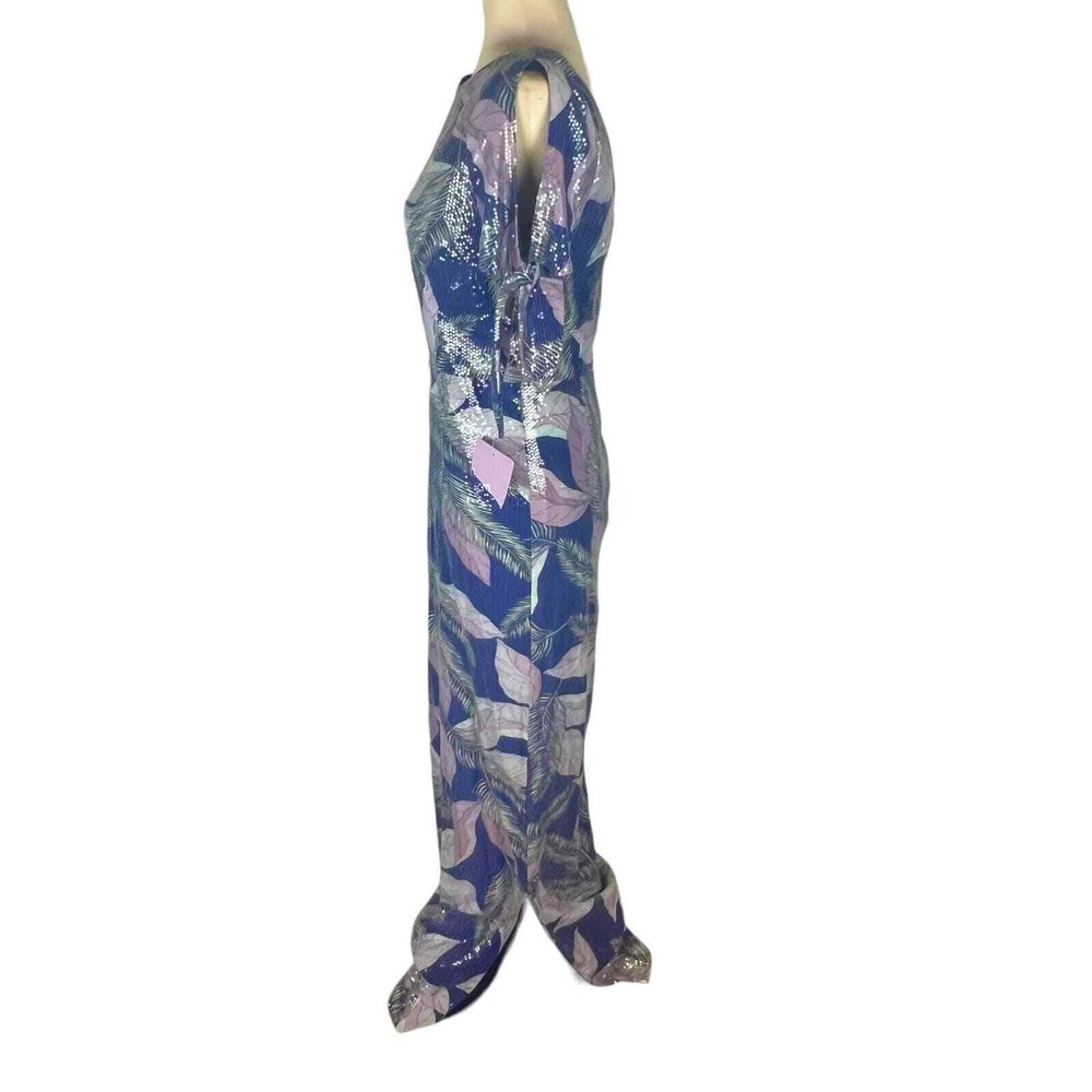 JS Collections Carmen Navy Multi Sequin Leaf Print Column Gown Size 6 NWT - Picture 6 of 16